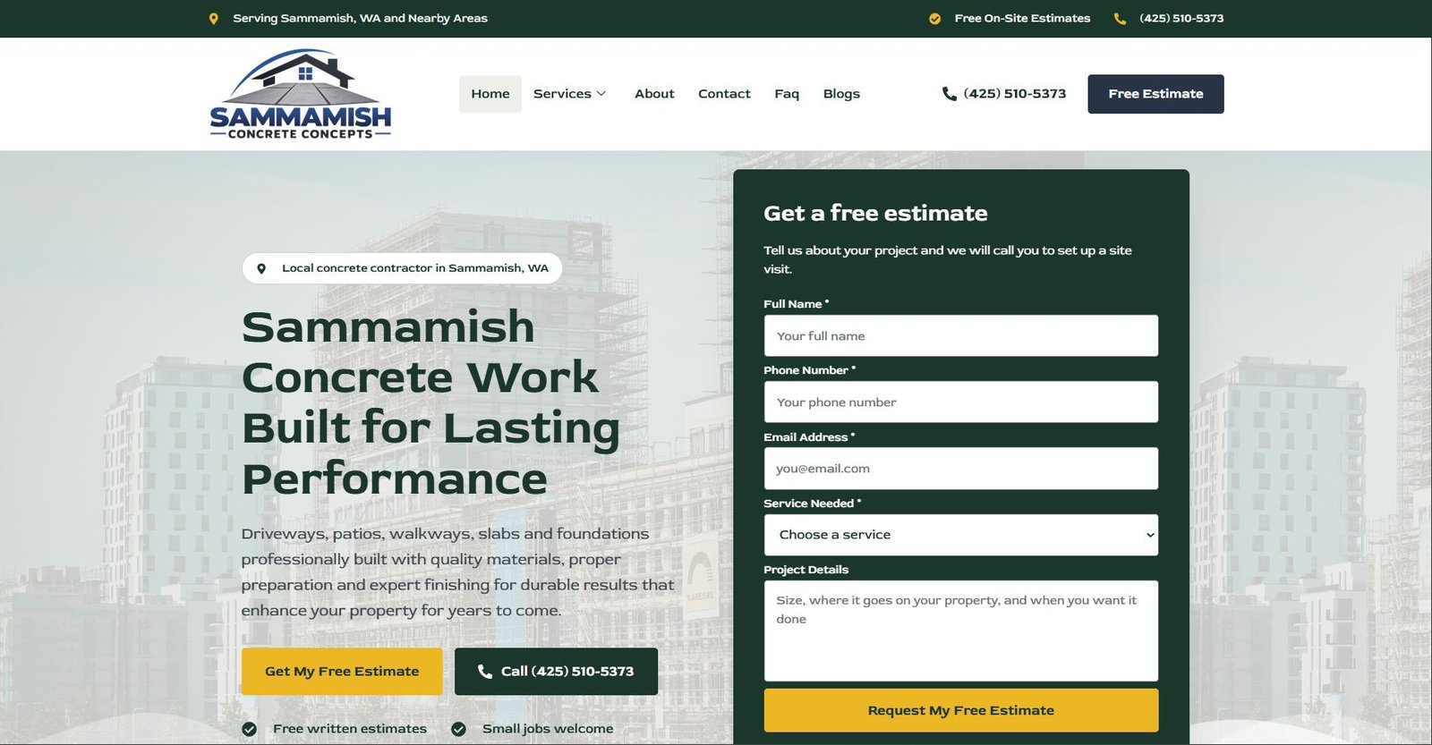 Sammamish Concrete Concepts — WordPress Website